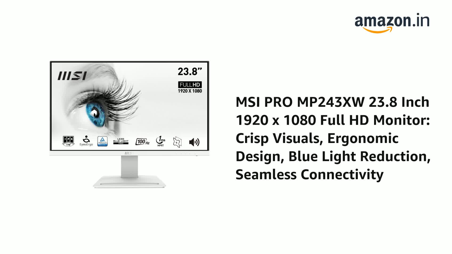 MSI PRO MP243XW 23.8インチ フルHD 白 「6401」 MSI PRO MP243XW